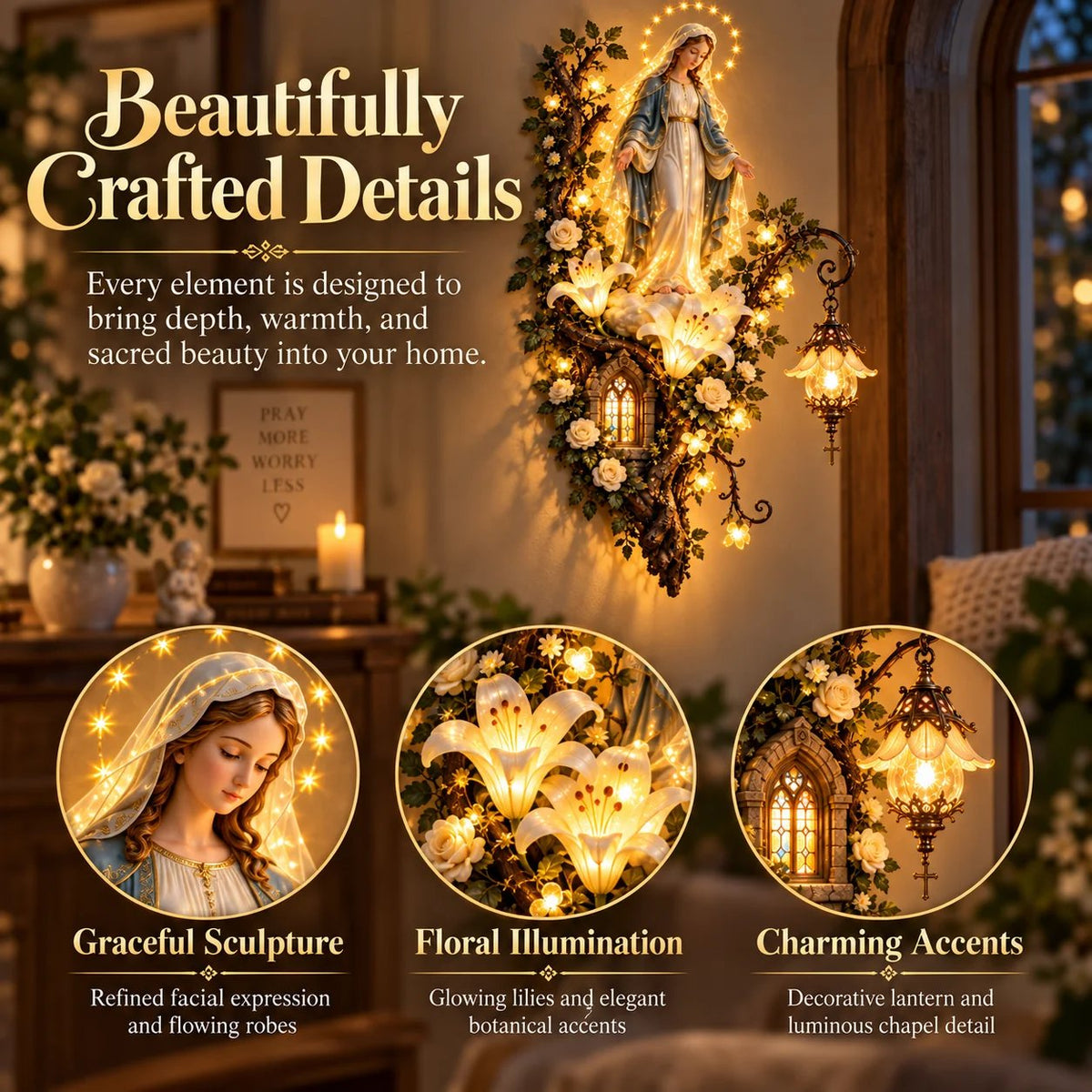 🏡HOT SALE🔥🙏 Blessed Mother Lighted Wall Décor | Virgin Mary 3D Religious Wall Art with Warm Ambient Glow