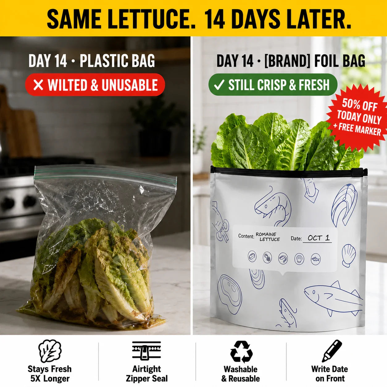 Reusable Stand-Up Aluminum Foil Storage Bags with Zipper | Posiyo