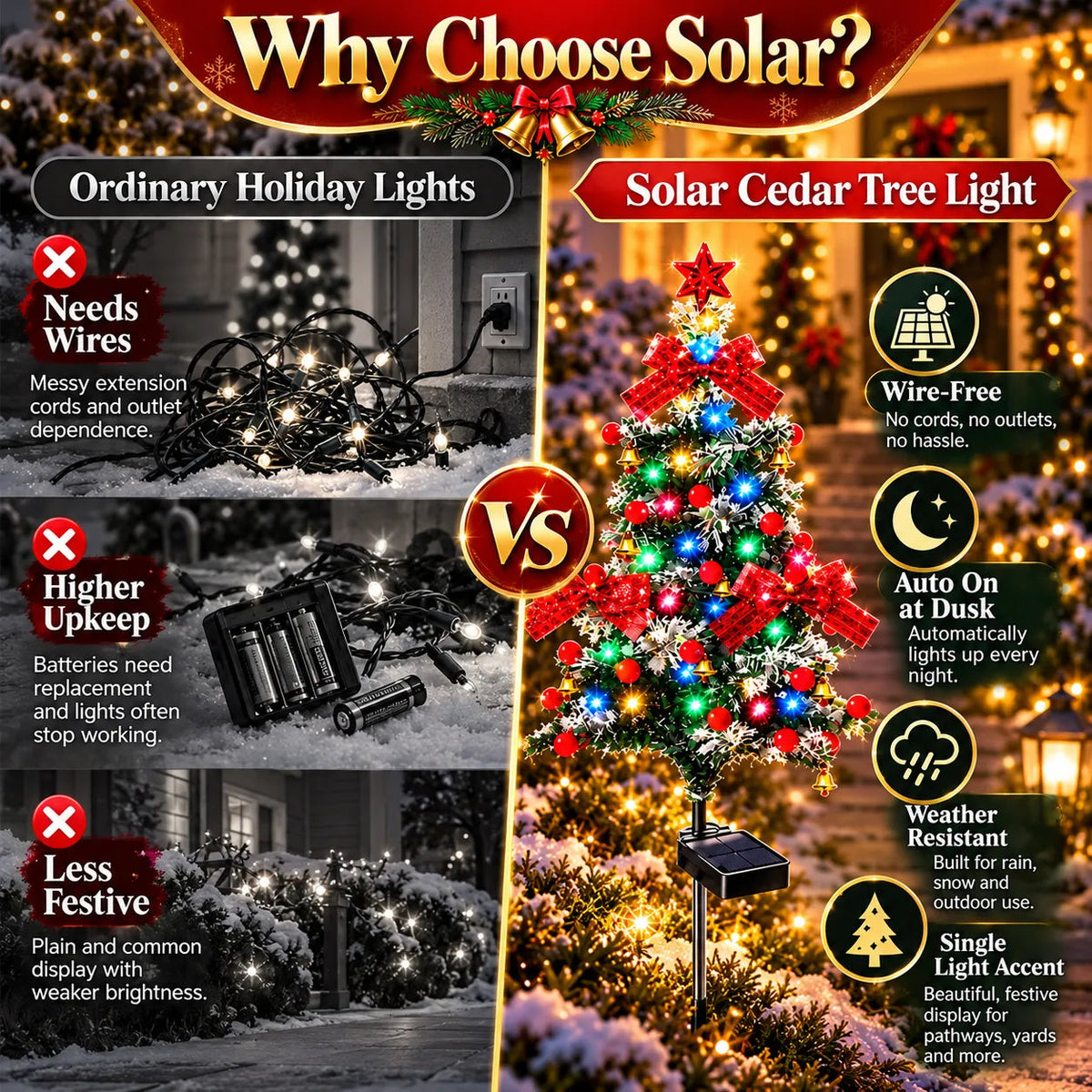 🔥 Solar Cedar Christmas Tree Lights🔥| Festive Outdoor Holiday Decor