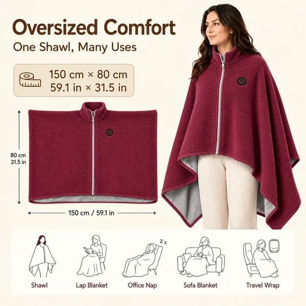 Wearable Heated Shawl 3 Heat Levels Portable Heated Shawl